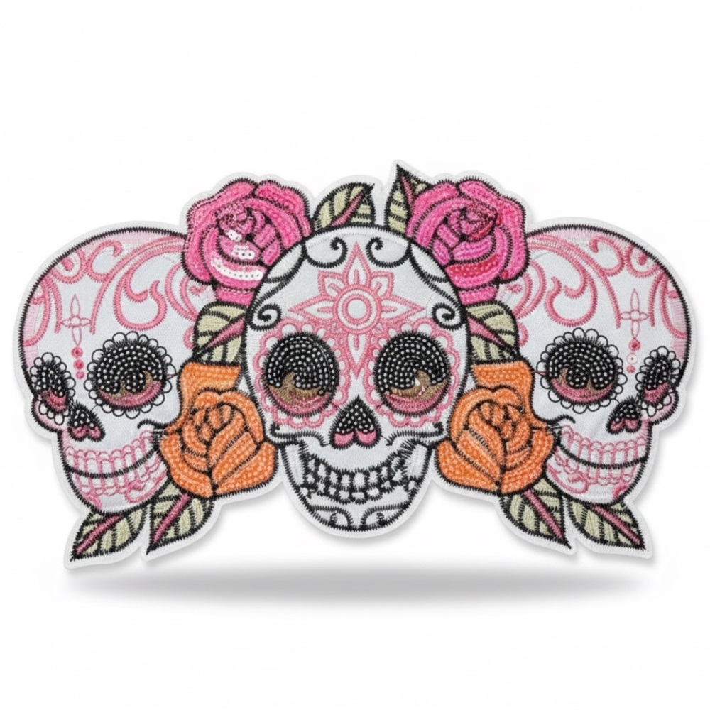 Colorful Sugar Skull Embroidered Patch large 10x5” Large Shirt Bag Patch Iron On